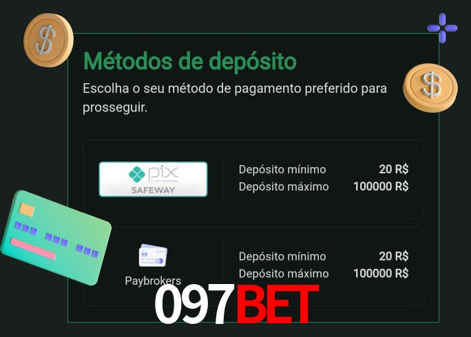 O cassino 097Bet oferece uma grande variedade de métodos de pagamento